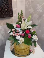 Seasonal Hatbox Arrangement